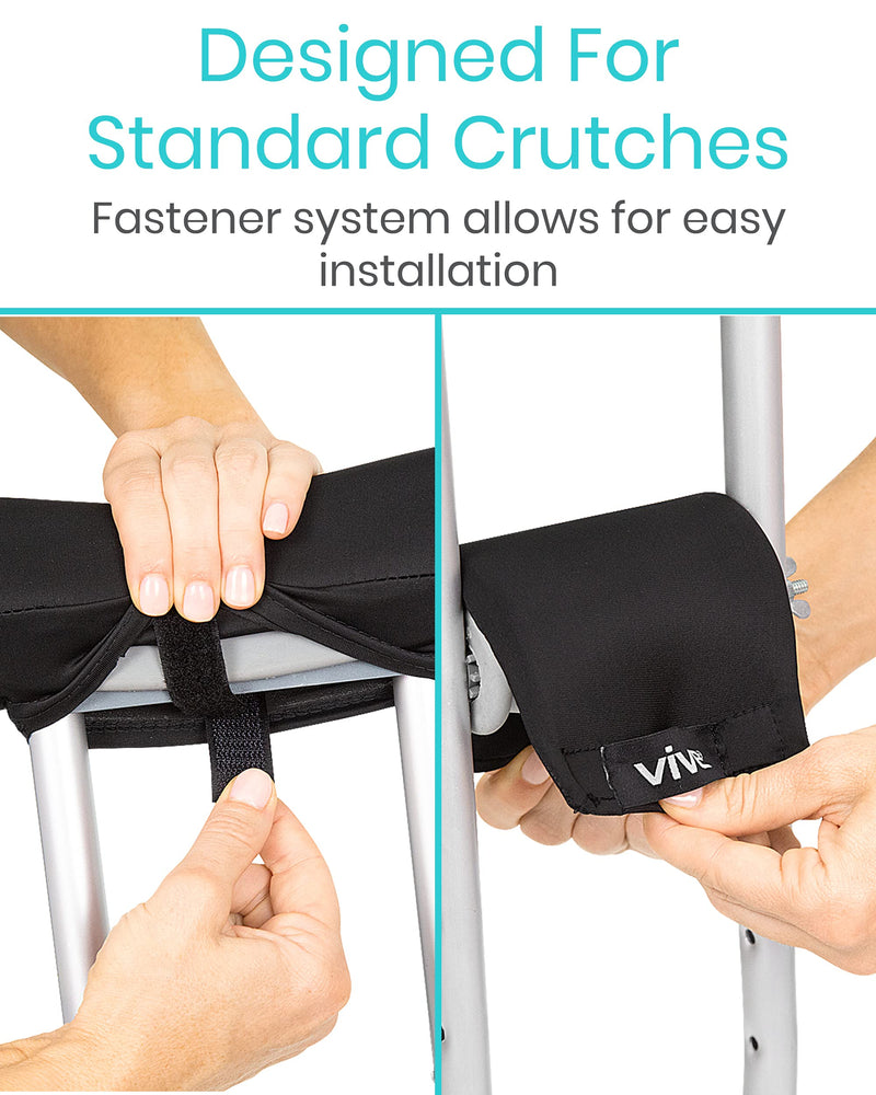 Vive Crutch Pads - Padding for Walking Arm Crutches - Universal Underarm Padded Forearm Handle Pillow Covers for Hand Grips - Soft Foam Armpit Bariatric Accessories for Adults, Kids (1 Black Pair)