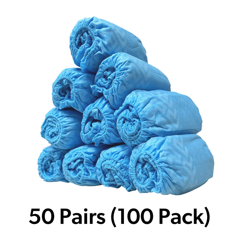 GSD Brand 100 Pack Extra Large Blue Disposable Non-Slip Boot & Shoe Covers. Water Resistant Indoor Use Premium Durable Booties with Non Skid Treads. Fits US Men's Size 14 and Women's 16 Shoe Size