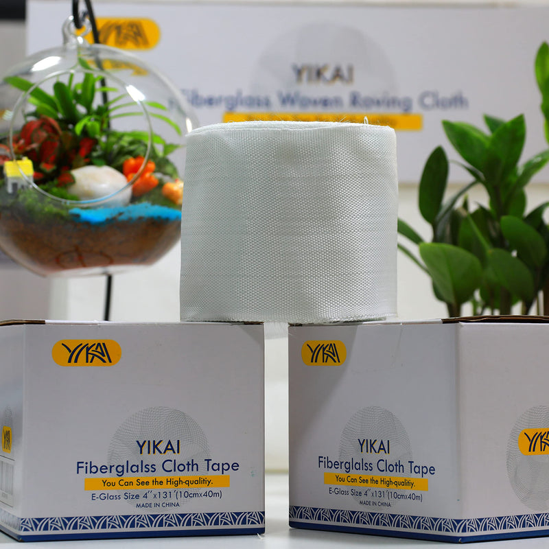 YIKAI Fiberglass Cloth Tape, Glass Fiber Mesh Joint Tape Plain Weave Reinforcement E-Glass 6 oz Size 4" Wide by 44 Yards (10cm x 40m)