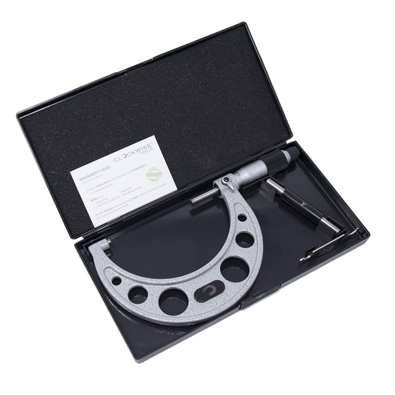 Clockwise Tools MMTR-04 Premium Outside Micrometer with Carbide Tip 3-4" Measuring Range 0.0001" Graduation Precision Machinist Tool 3-4"