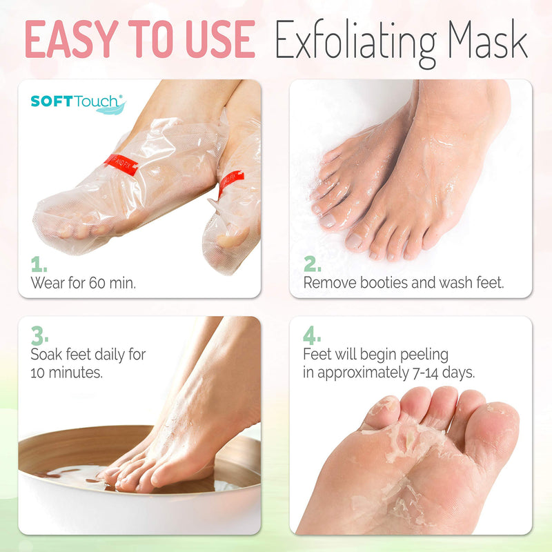 Soft Touch Foot Peel Mask - Pack of 2 Feet Peeling Masks for Dry, Cracked Heels & Calluses - Exfoliating Foot Mask Peel for Baby Soft Skin, Lavender