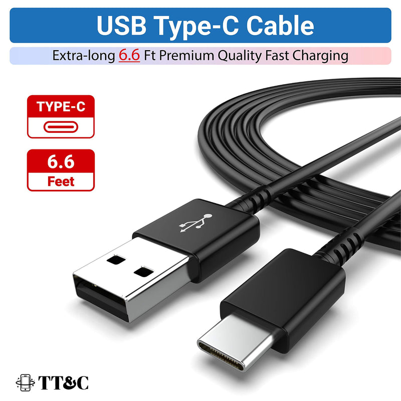 TT&C Adaptive Fast Charger kit with USB Type C Cable【6.6ft】 Compatible with Samsung Galaxy S8/S8 Plus/S9/S10/S10 Plus/S10e/ S20/S20 Plus/S21/S21 Ultra/Note 8/Note 9/Note 10/Note 20 (2 Pack)