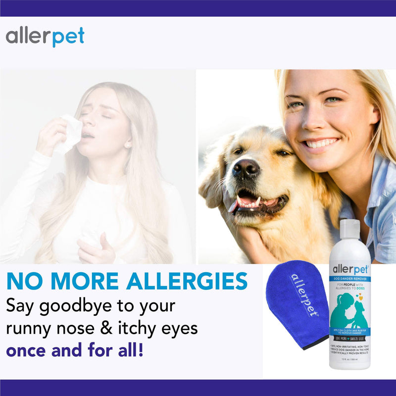 Allerpet Dog Allergy Relief - Best Pet Dander Remover for Allergens - Ditch Your Allergy Shampoo - 100% Non-Toxic & Safe for Pets, Good for Fur & Skin Single w/ Applicator Mitt
