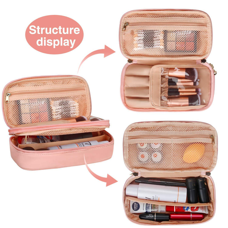 Relavel Makeup Bag Small Travel Cosmetic Bag for Women Girls Makeup Brushes Bag Portable 2 Layer Large Capacity Cosmetic Case Brush Storage Organizer Pouch Christmas Gifts Purse Waterproof Toiletry Bag (Pink) A Pink