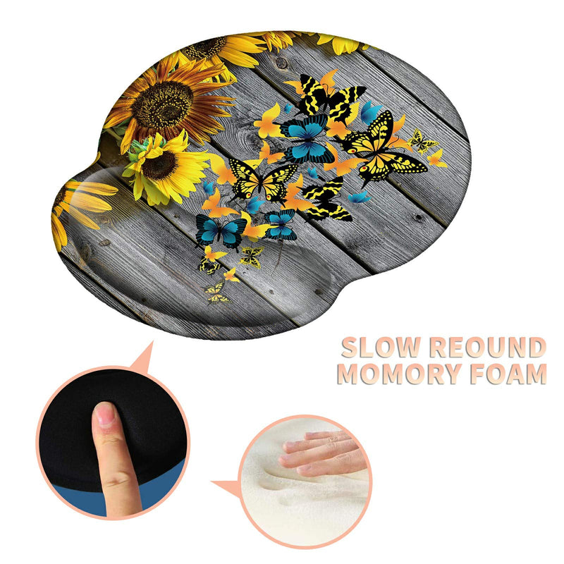 Ergonomic Mouse Pad with Wrist Support Gel Mouse Pad with Wrist Rest, Cute Gaming Mousepad Butterfly Sunflower Design Smooth Surface Non Slip Rubber Base for Computer Home Office with a Coasters