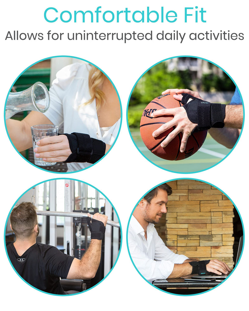 Vive Arthritis Thumb Splint - Spica Support Brace for Right and Left Hand - CMC Osteoarthritis Restriction for Pain, Sprains, Strains, Carpal Tunnel & Trigger Finger - Immobilizer Wrist Strap Black One Size