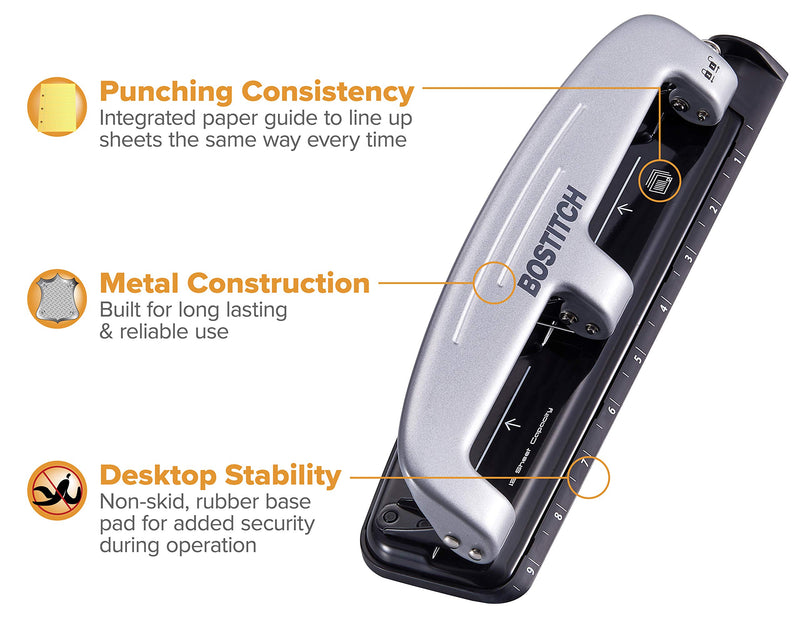 Bostitch Three-Hole Punch, Silver/Black (2101)