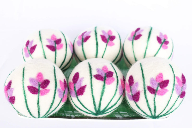 Organic Wool Dryer Balls - Lavender 6 XL Premium Quality Reusable Natural Fabric Softener, 100% Hand Made, New Zealand Merino Wool, Bunch of Lavender, Fair-Trade