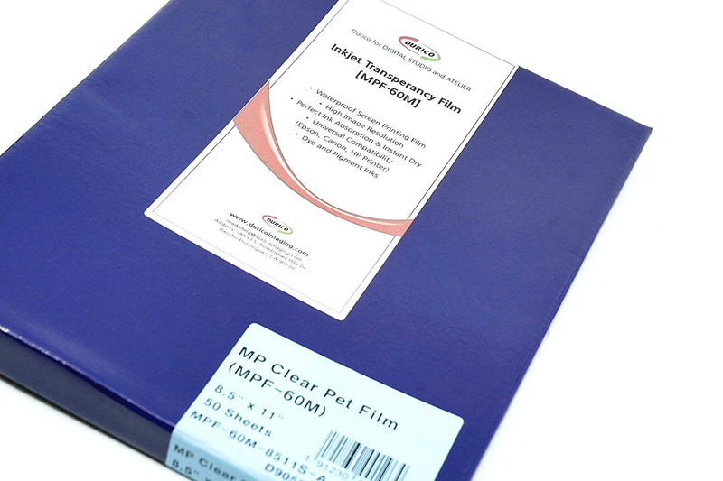 DURICO Translucent PET 5.3mil (135micron) Inkjet Film in Sheets for Screen Printing (8.5x11 IN/ 50 sheets) 8.5x11 IN