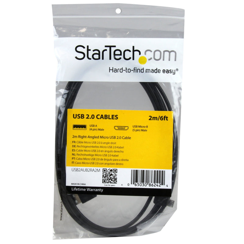 StarTech.com 2m 6 ft Micro-USB Cable with Right-Angled Connectors - M/M - USB A to Micro B Cable - 6ft Right Angle Micro USB Cable (USB2AUB2RA2M),Black 6 ft / 2m