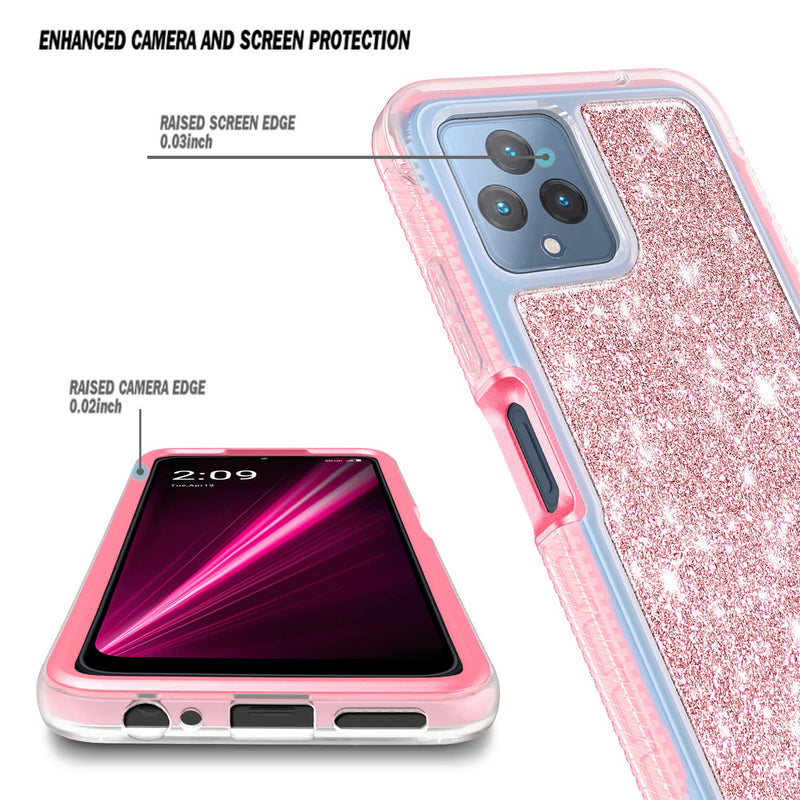 NZND Case for T-Mobile REVVL 6 5G with [Built-in Screen Protector], Full-Body Shockproof Protective Rugged Bumper Cover, Impact Resist Durable Phone Case (Glitter Rose Gold) Glitter Rose Gold