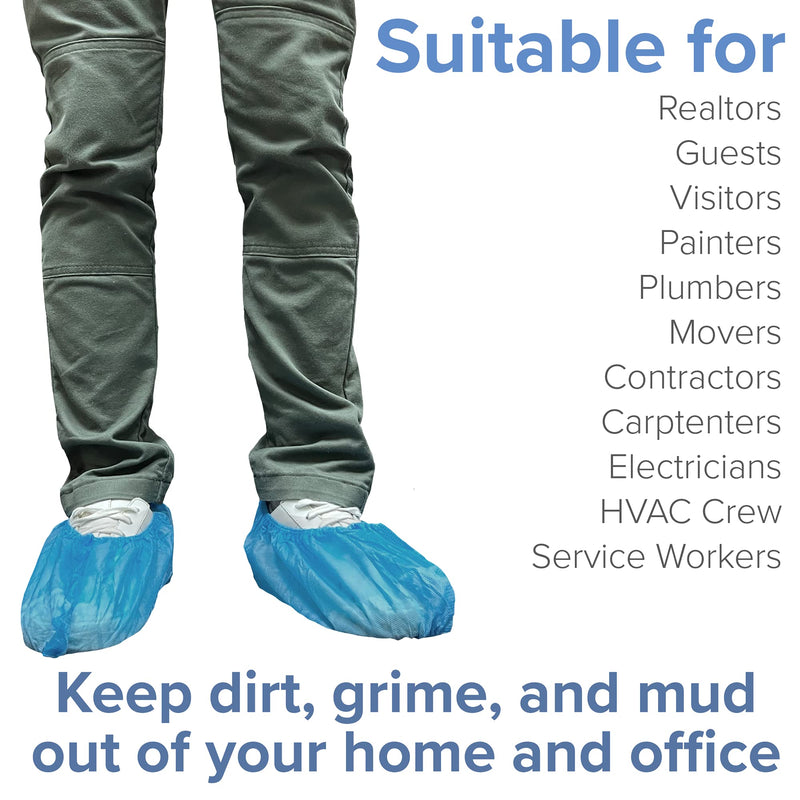 Innovative Haus Premium Thick Disposable Boot & Shoe Covers | Durable, Non-Slip, Treads, Water Resistant, Non-Toxic, 100% Latex Free | Stronger than Competitor-40 grams |100-Pack Blue| (Large) Large