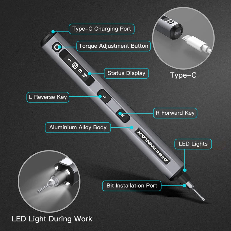 Electric Screwdriver- AM ARROWMAX Cordless Precision Screwdriver Set with 34 Magnetic Precision Bits,4 Gears Torque,Rechargeable Portable Repair Tool Kit for Electronics Laptop Glasses Watch (SES)