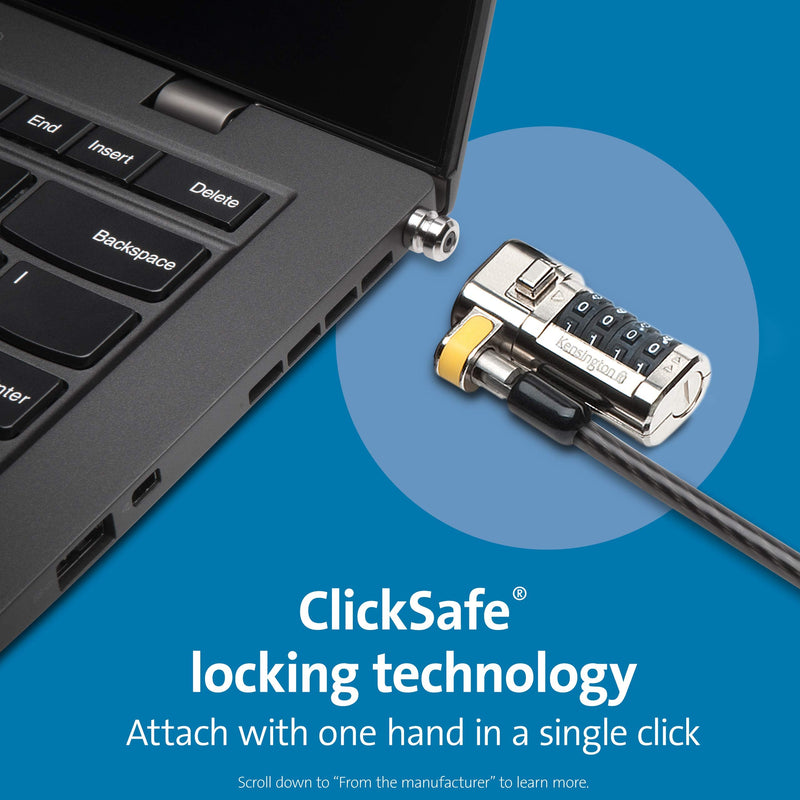 Kensington ClickSafeÂ® Combination Laptop Lock for Wedge-Shaped Security Slot (K67936WW) Combination - Clicksafe