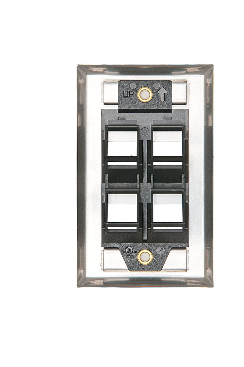 Leviton 43081-1L4 4-Port Angled Stainless Steel QuickPort Single Gang Wallplate with ID Windows, White