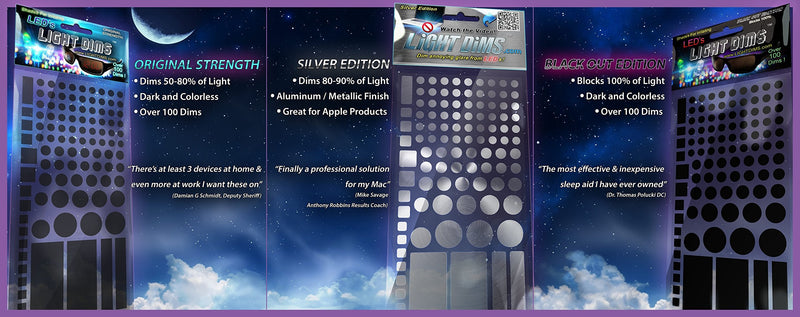 LIGHT DIMS Black Out Edition - Light Blocking LED Covers Routers, Electronics and Appliances and More. Blocks 100% of Light, in Retail Packaging.