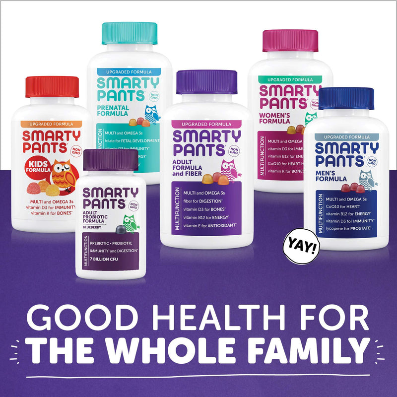 SmartyPants Daily Gummy Multivitamin Adult w/ Fiber: Fiber for Digestive Support, Vitamin C, D3, & Zinc for Immunity, Omega 3 Fish Oil, Vitamin B6, E, Methyl B12, 180 count (30 Day Supply) Adult Formula + Fiber