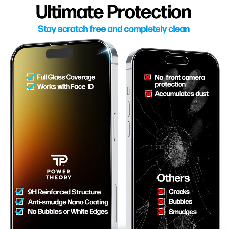 Power Theory Privacy Screen Protector for iPhone 14 Pro Tempered Glass Anti-Spy protection with Easy Install Tray