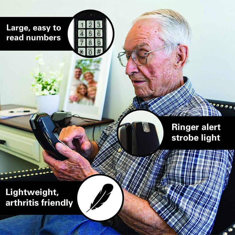 Corded Phone - Phones for Seniors - Phone for Hearing impaired - Black - Retro Novelty Telephone - an Improved Version of The Princess Phones in 1965 - Style Big Button - iSoHo Phones