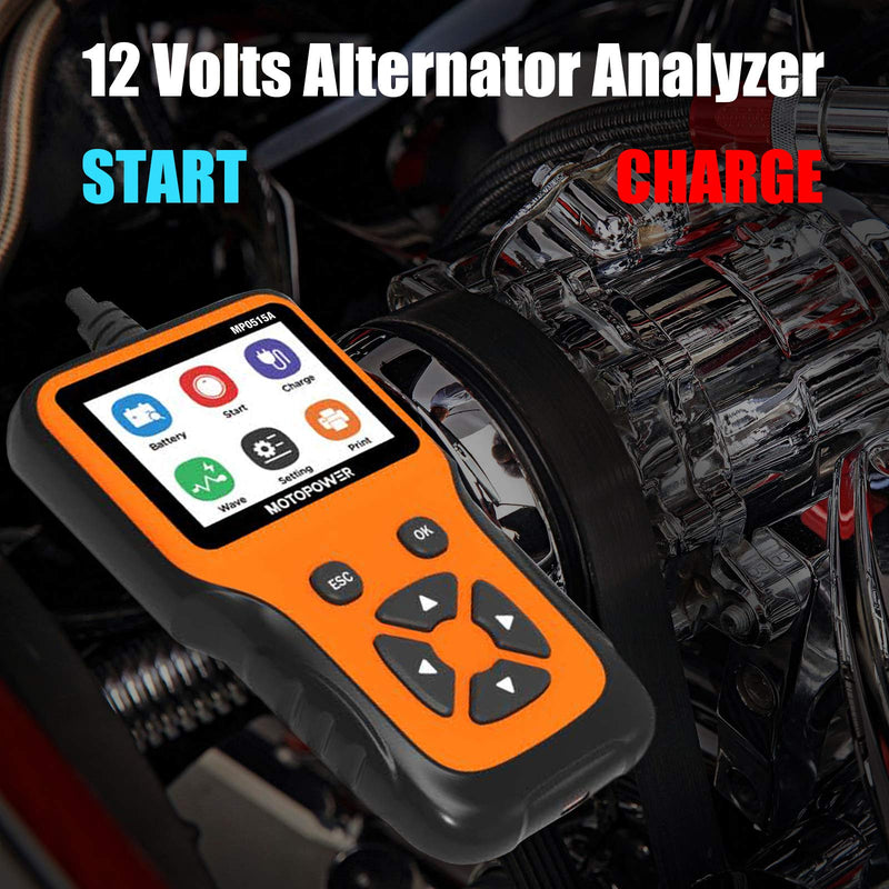 MOTOPOWER MP0515A 12V Car Battery Tester Automotive 100-2000 CCA Battery Load Tester Auto Cranking and Charging System Test Scan Tool Digital Battery Alternator Analyzer