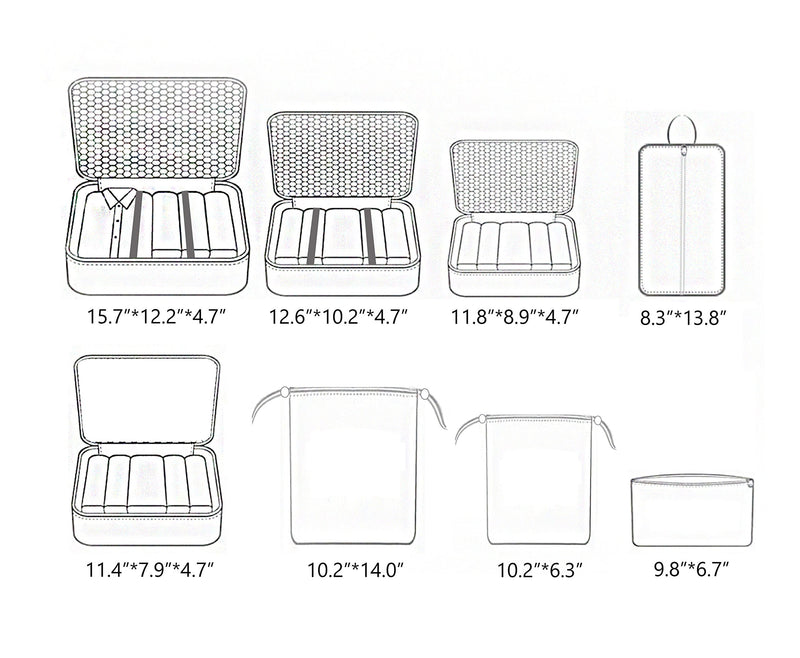 Vercord 8 Set Travel Packing Pods Luggage Organizers Cubes with Laundry Bags Accessories, Grey