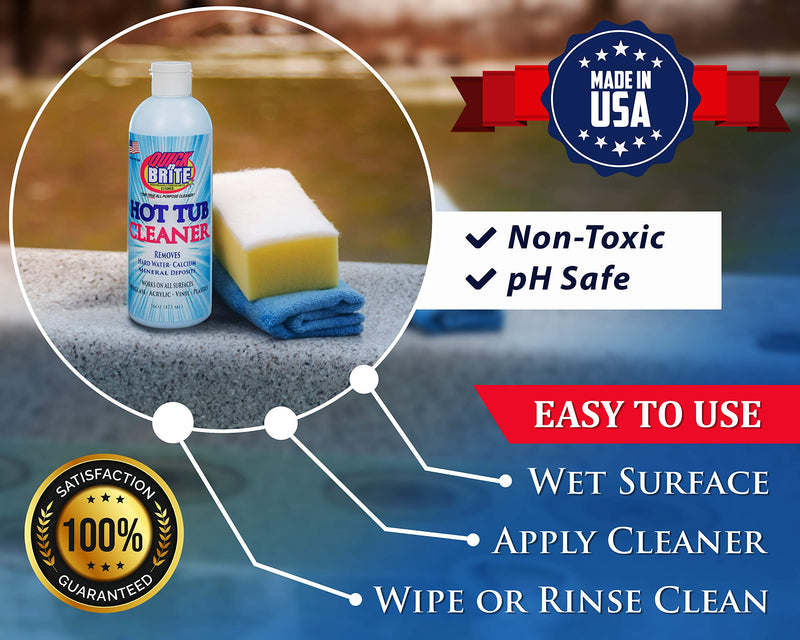 Quick N Brite Heavy Duty Hot Tub Cleaner with Sponge and Cloth for Spaâ€™s, Jetted Tubs, Whirlpools,Â Cleans Body Oils, Grease, Hard Water Spots, Vinyl Covers, Fiberglass, Filters, 16 oz, 1-Pack