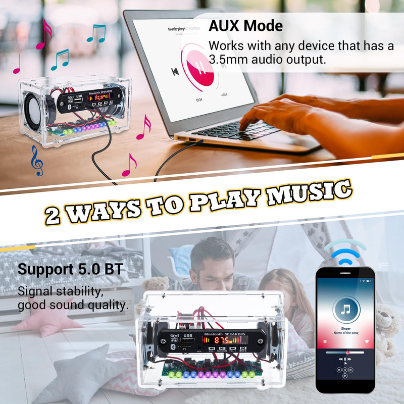 MiOYOOW DIY Electronics kit Ḅḷueṭooṭḥ Speaker with FṂ Radio, Soldering Practice Kit USB Mini Home Sound Amplifier DIY Kit with Digital Display and Colorful LED Lights for School Science Project