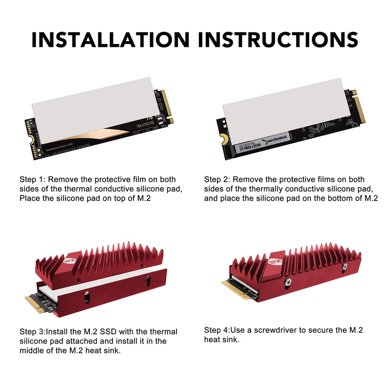 EZDIY-FAB M.2 SSD heatsink 2280, Double-Sided Heat Sink, High Performance SSD Radiator for PC / PS5 for PCIE NVME M.2 SSD or SATA M.2 SSD- Red