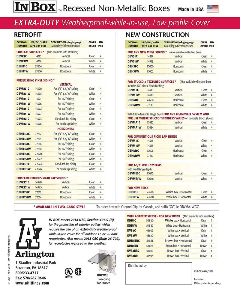 iMBAPrice (1-Pack) DBVW-1 Extra Duty Piantable Replacement Cover for Arlington DBVR1W/DBVS1W/DBVM1W/DBVMA1W 1-Gang (Vertical) in Box Electrical Outlet Box - White 1-Gang (Vertical) - White 1-Pack
