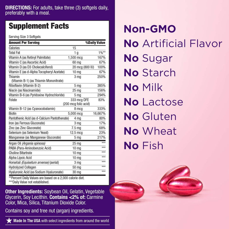 Extra Strength Hair Skin and Nails Vitamins by Nature's Bounty Optimal Solutions, with Biotin and Vitamin B, Supports Skin and Hair Health, 150 Count