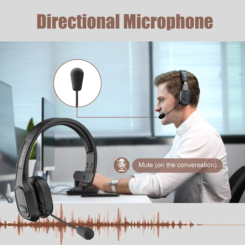 COMEXION Trucker Bluetooth Headset V5.0, Wireless Headset with Noise Canceling&Mute Microphone for Cell Phones, On Ear Bluetooth Headphone with Wireless&Wired Mode for Trucker, Home Office, Skype BH-M100