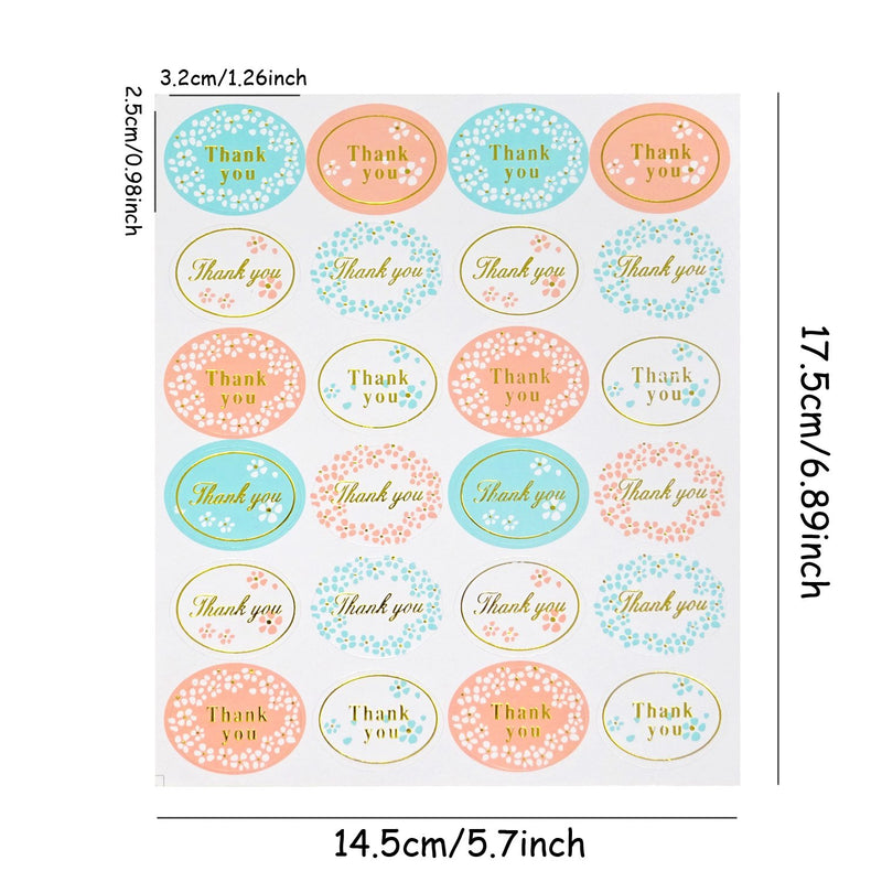 Honbay 20 Sheets 480pcs Spring Floral Sticker Labels Oval Shape Thank You Sticker Self-Adhesive Seal Sticker Decorative Sticker for Wedding, Scrapbooking, Cookies Packaging, Gift Wrap, Envelopes Seal