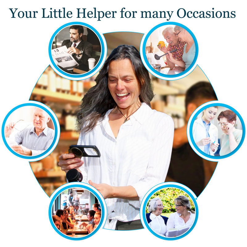 Premium Pocket Magnifying Glass with LED Light 3X; Small EasY Magnifier Hand Held Lighted Magnify Glasses for Reading Tiny Print, Menu, Pill Bottles; Mini Lens for Visually Impaired A Low Vision Aid