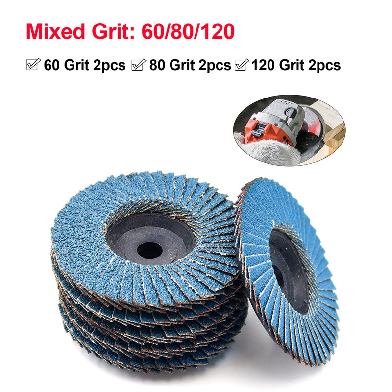 Flap Discs Set of 6 Sanding Discs 75 x 10 mm Grit 60/80/120 Suitable for Cordless Angle Grinder Flap Discs Steel Fan Grinding Disc for Angle Grinder Polishing Machine - 6 Pieces
