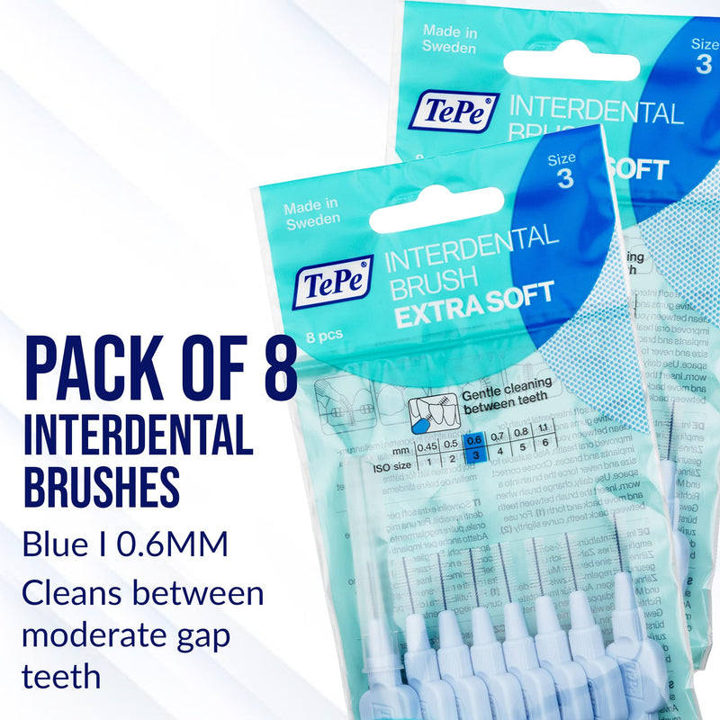 TEPE Extra Soft Interdental Brush Cleaners – Dental Brushes Between Teeth 8 Pk, Blue 0.6mm