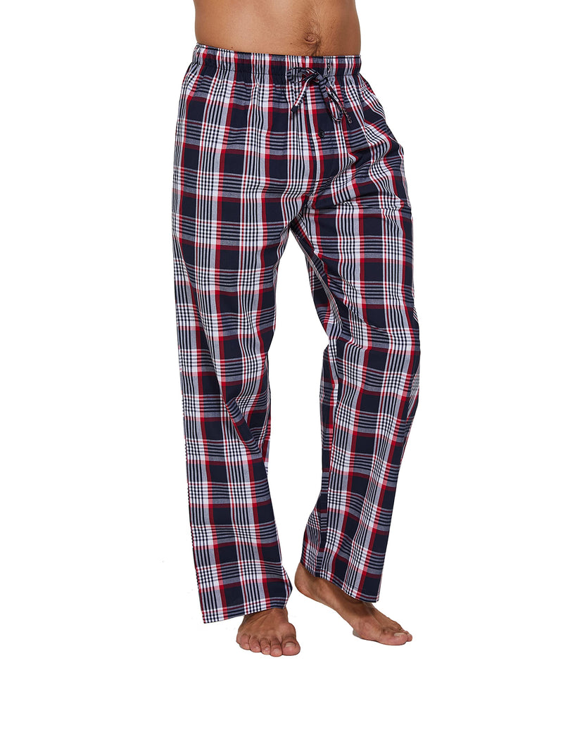 YINC Men's Woven Sleep Pajama Pant Poplin Lounge Pants with Pockets Navy White Tartan XX-Large