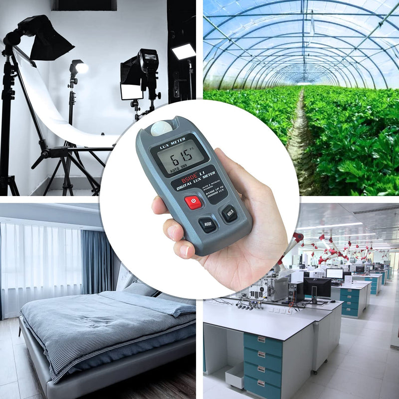 BSIDE Digital Light Meter Lux Tester Illuminance Luxmeter, 0-200,000 Lux Portable Environment Luminometer Photometer for Garden Film Indoor Classroom Plants LED Grow Light Photography