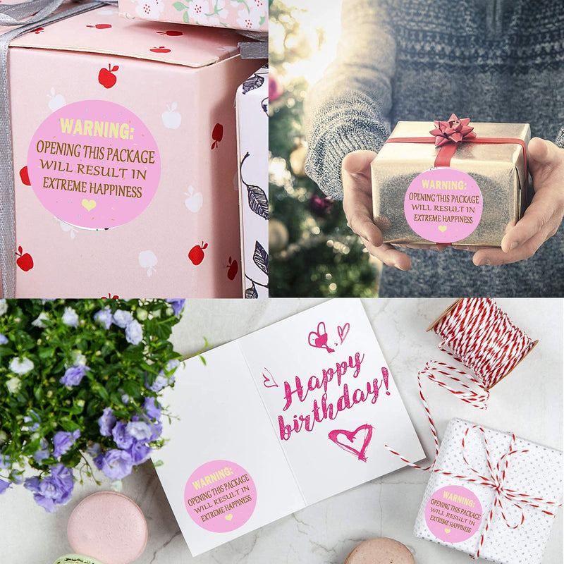 Pink Extreme Happiness Package Stickers,1.5Inch Adorable Warning: Extreme Happiness Labels for Envelope Seals,Cookies Package,Business Or Personal Use.(500Pcs/Roll)