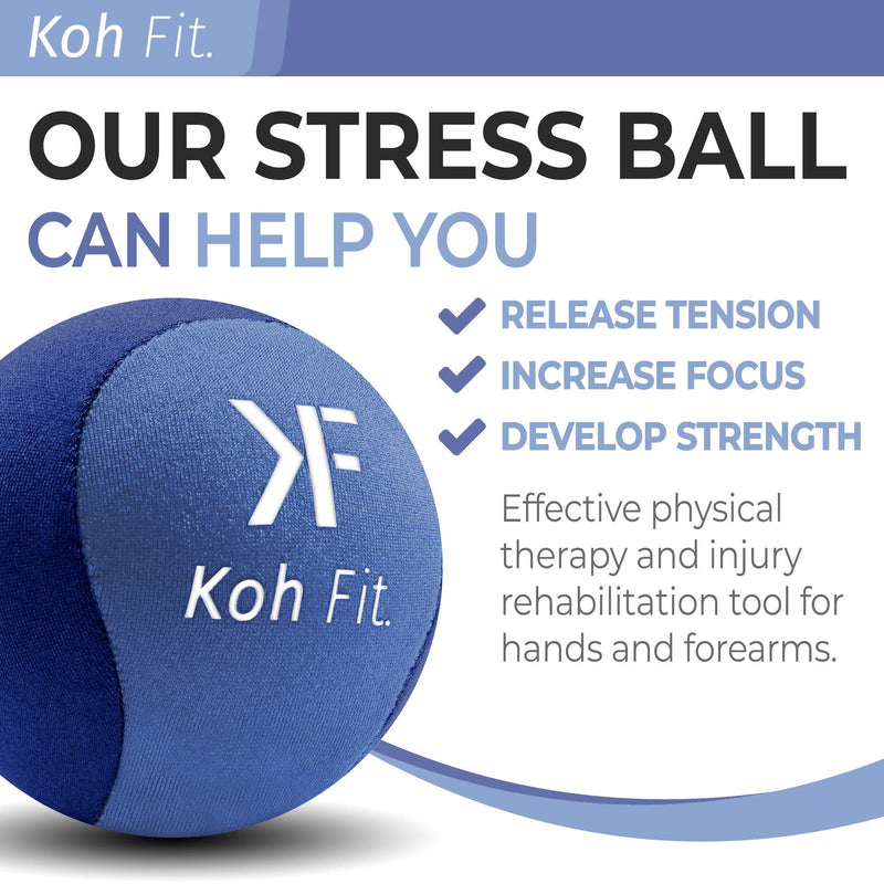 Koh Fit Stress Ball for Adults - Stress Reliever Squeeze Balls - for Hand Therapy and Stress Relief Blue (1 Ball)
