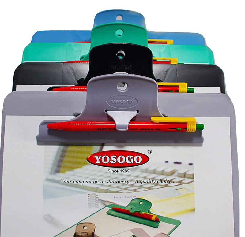 Yosogo A5 (6X9") Size Plastic Clipboard – 2 Pack with Handy Pen Holder & Pen – Holds up to 40 Sheets – Portable 6x9 inch Size – Durable Plastic – Writing, Office, Stationary, School Supplies Set Pack of 2