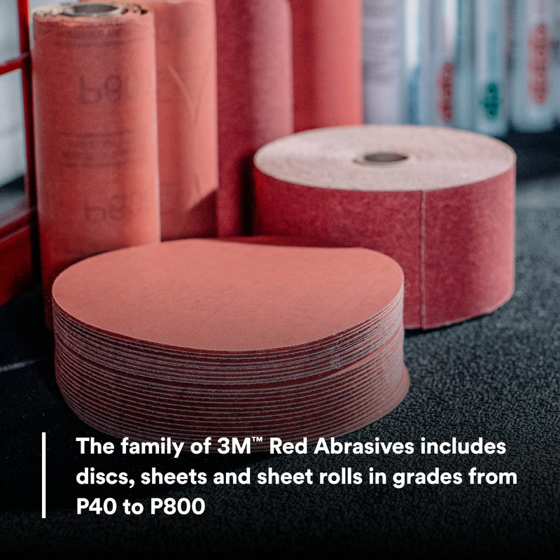 3M Hookit Red Abrasive Disc, 01218, 6 in, P400, 50 discs per carton Grade :P400 Number of Holes :No Holes Diameter: 6