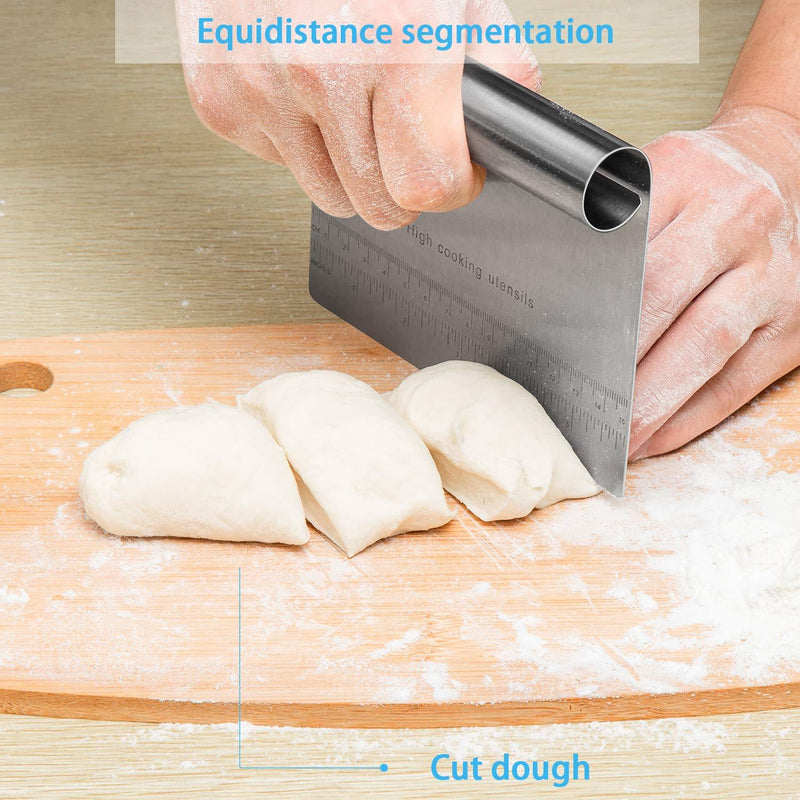 Pro Dough Pastry Scraper/Cutter/Chopper Stainless Steel Mirror Polished with Measuring Scale Multipurpose- Cake, Pizza Cutter - Pastry Bread Separator Scale Knife (1) 1