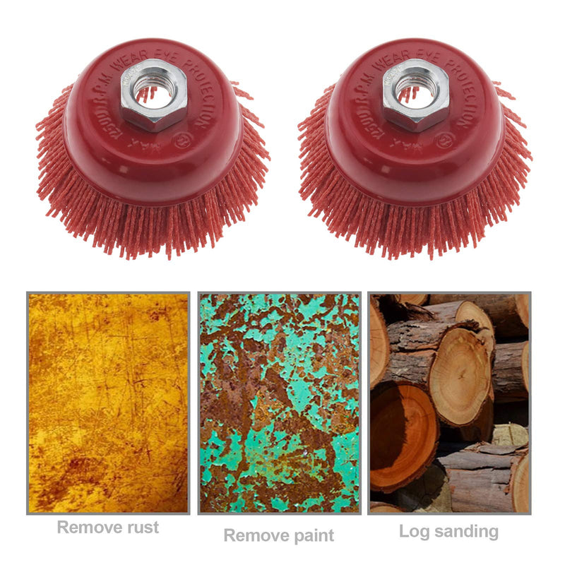 Be In Your Mind Nylon Cup Brush Pack of 2 75 mm Nylon Filament Abrasive Wire Cup Brush Steel Internal Thread M14x2 for Removing Rust Metal Polishing Cleaning