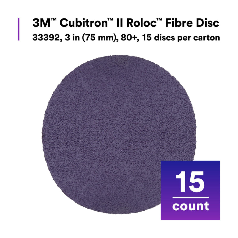 3M Cubitron II Roloc Fibre Disc 786C, 33392, 3 in (75 mm), 80+, 15 discs per carton
