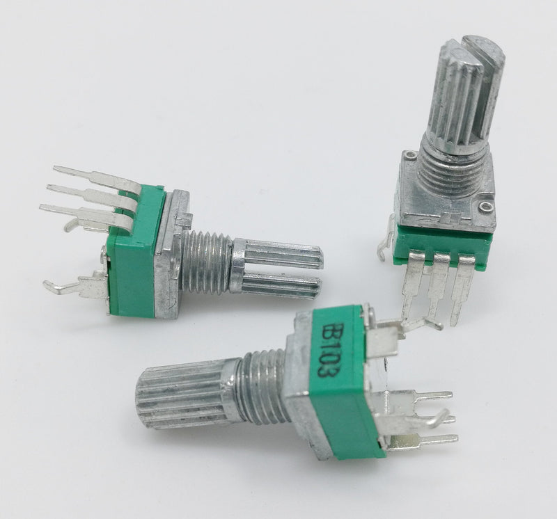 45 pcs Small onboard PCB Potentiometer Assortment 9 Values 1K 5K 10K 20K 50K 100K 200K 500K 1M, Vertical Legs Terminal, 15mm axis, B = Linear