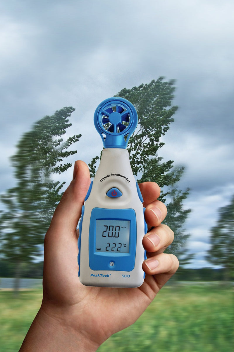 PeakTech Impeller Anemometer Digital, wind measuring device for wind speed in knots and wind chill with additional temperature measurement, 1 piece, P 5170