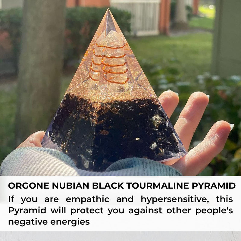 Orgone Pyramid-Black Tourmaline-Crystal-Chakra Balancing Orgone Energy Generator- Nubian Orgonite Pyramid for E-emission Protection – Healing Crystal Boost Immune System Meditation