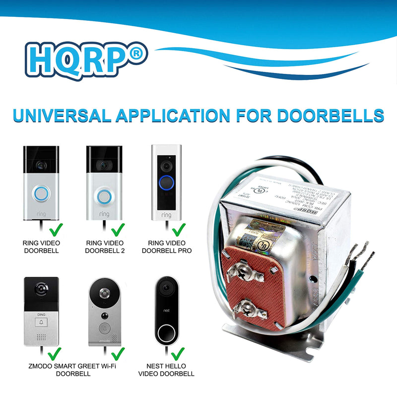 HQRP 16V 30VA Transformer Compatible with Zmodo Nest Eufy Nutone Ring Doorbell Hardwired Door Chime Power Supply Adapter Door-Bell 120v-to-16v Replacement, UL PRI:120V SEC:16V 30VA