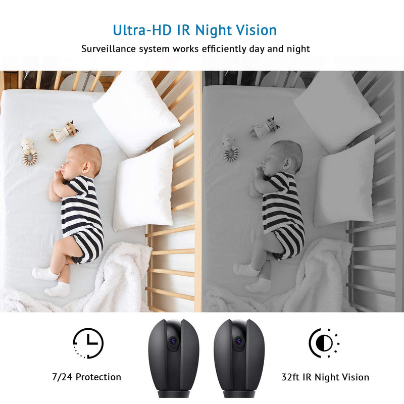 LaView Security Cameras for Home + 2X 32GB SD Cards, PT Home Security Camera with Motion Detection, Two-Way Audio, Night Vision, Indoor WiFi Camera for Baby/pet, Alexa, USA Cloud Service, Black (R3) 2 Pack with SD Cards