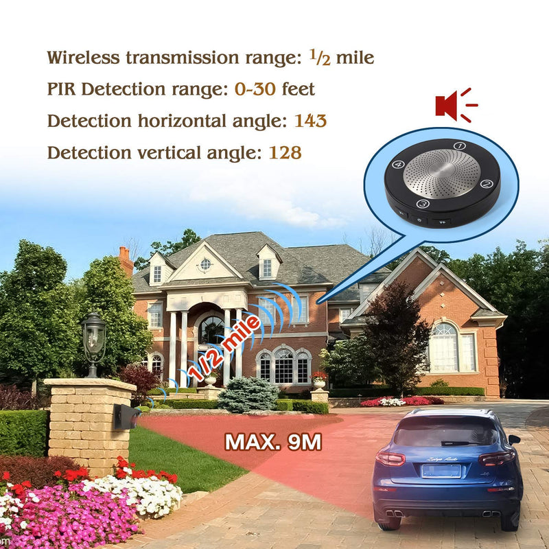 eMACROS Long Range Solar Wireless Driveway Alarm Outdoor Weather Resistant Motion Sensor & Detector-Security Alert System-Monitor & Protect Outside Property 1 receiver and 1 sensor